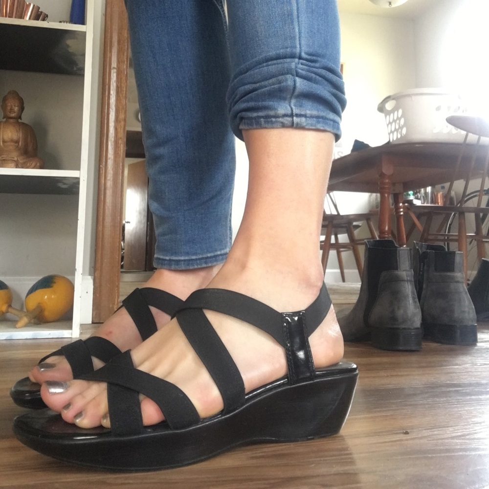 Stuart Weitzman black wedge sandals